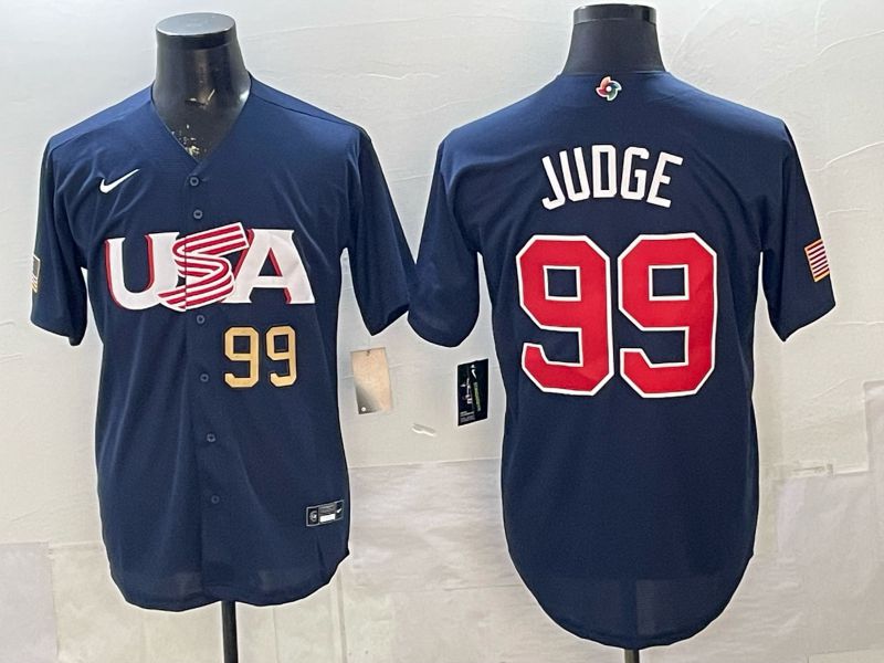 Men 2026 World Cub USA #99 Judge Blue Nike MLB Jersey style 02